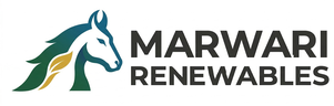 Marwari Renewables logo — stylized horse head in teal-green gradient with gold leaf accent